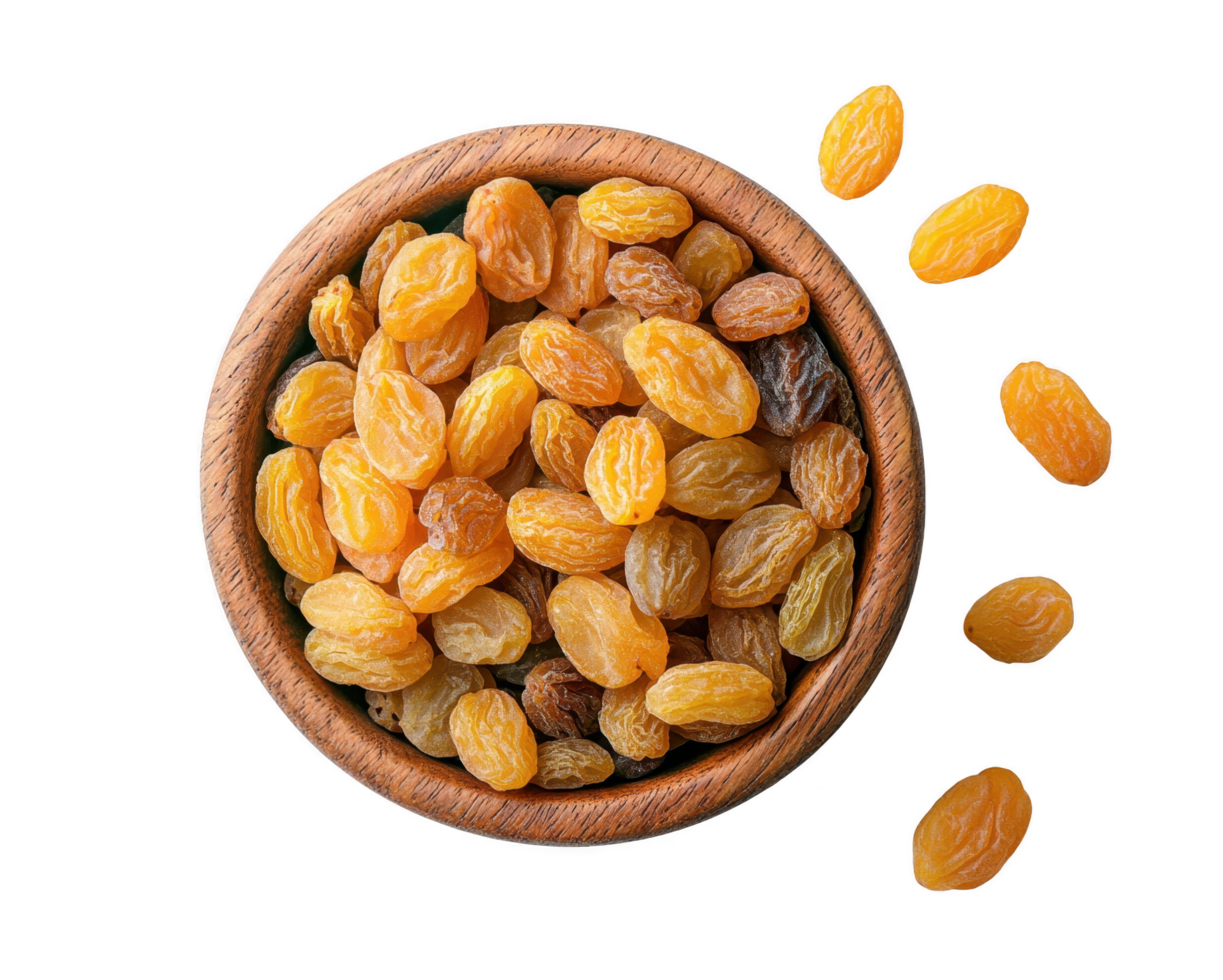 Golden Raisins in a Cup isolated on transparent background, top view png