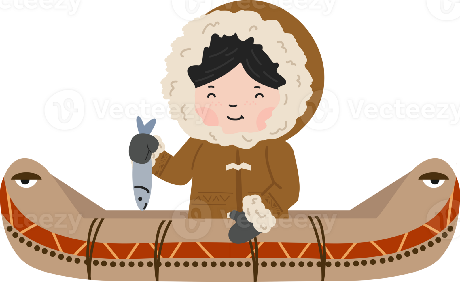 Cute Eskimo girl in kayak png