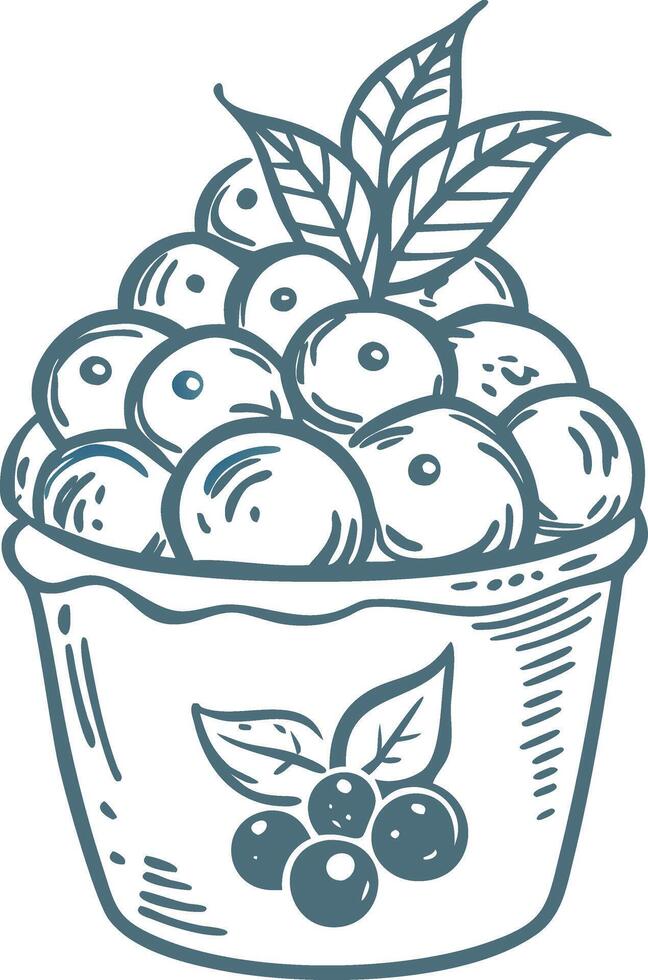 Blueberry Dessert Illustration with Cup and Leaves Art vector