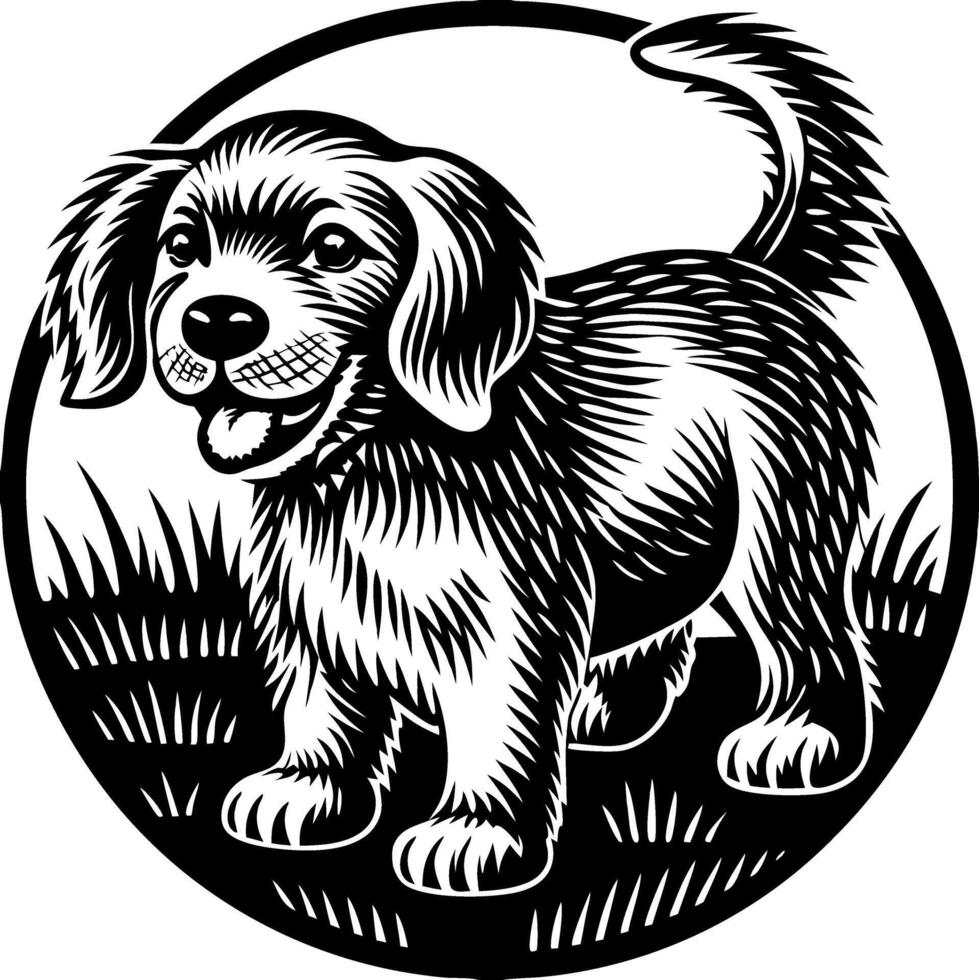 Cute Playful Puppy Illustration in Black and White for Childrens Designs vector