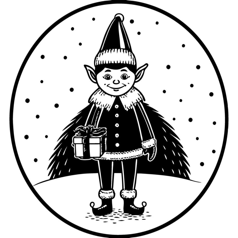 Christmas Elf with Gift and Snowy Background Detailed Illustration vector