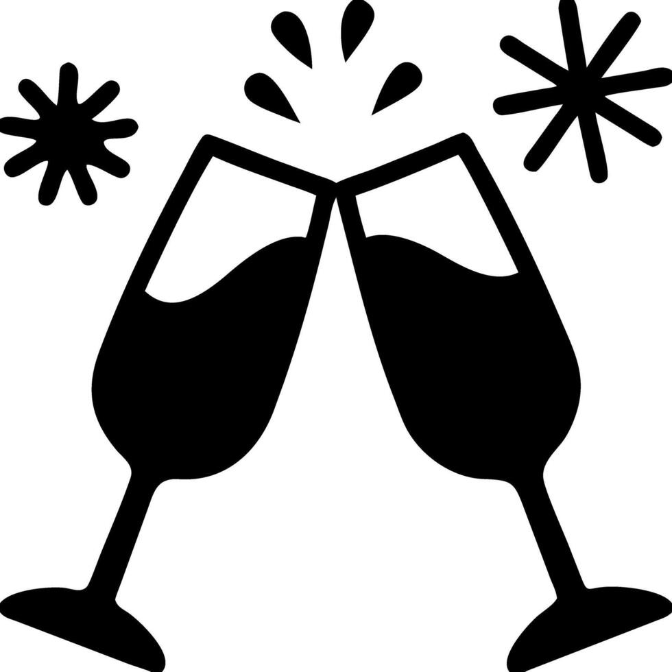 Festive Champagne Toast Celebration Party with Clinking Glasses and Fireworks vector