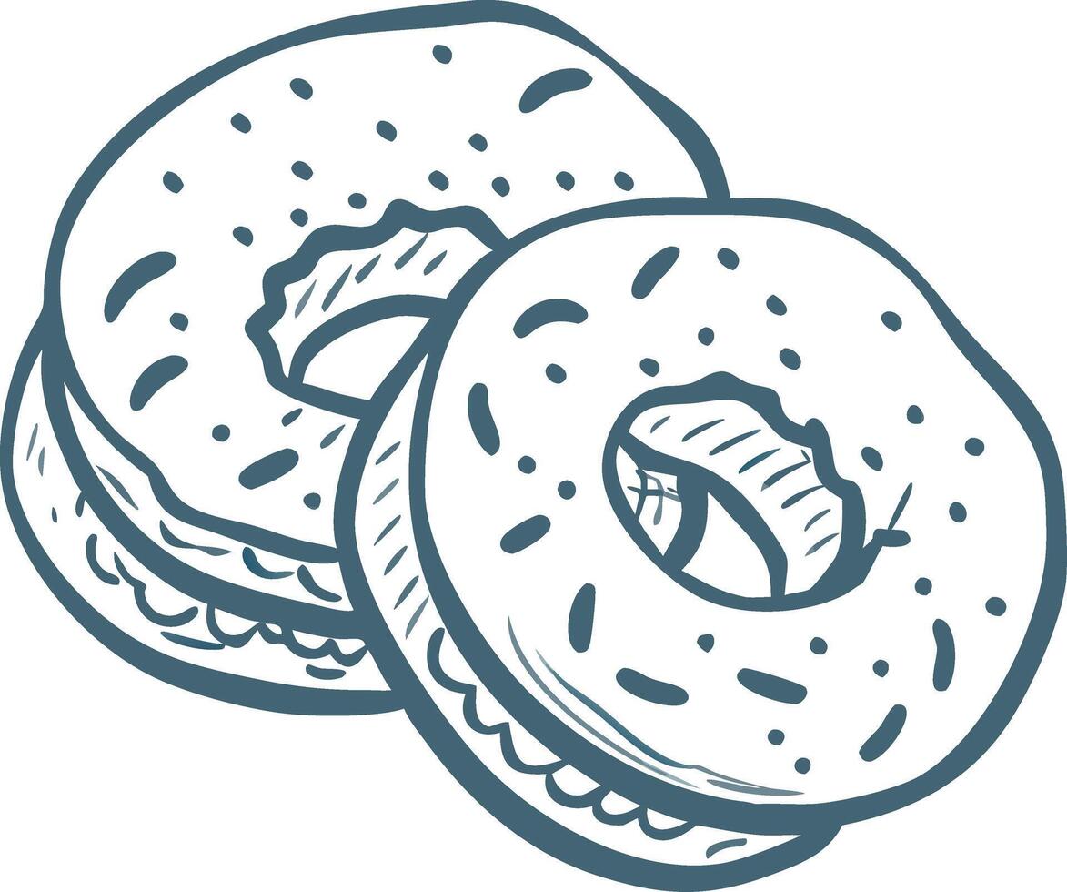Hand Drawn Illustration of Two Classic Donuts with Toppings vector