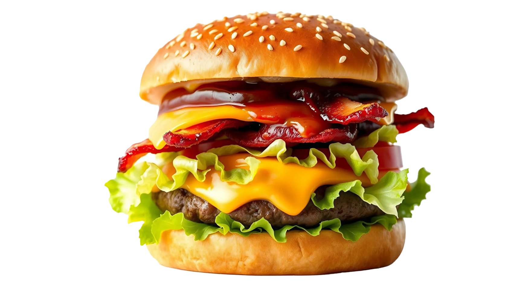 cheeseburger with a green lettuce on a transparent background png