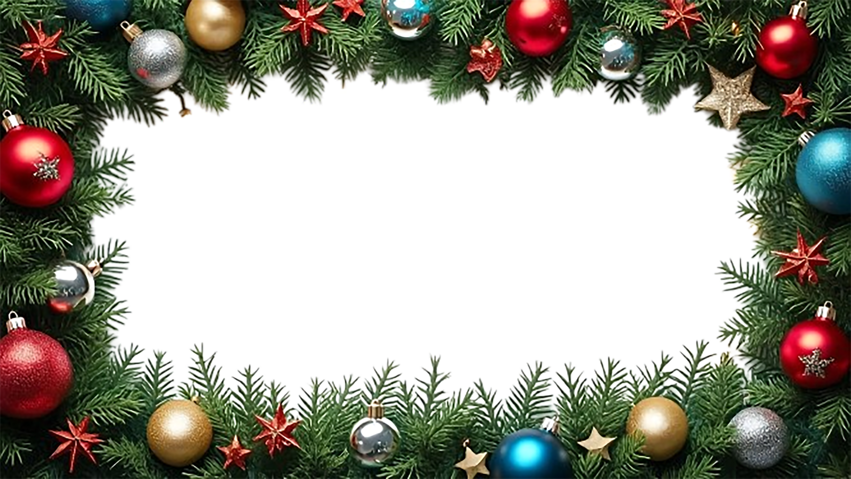 christmas frame with balls and fir branches isolated on transparent background png