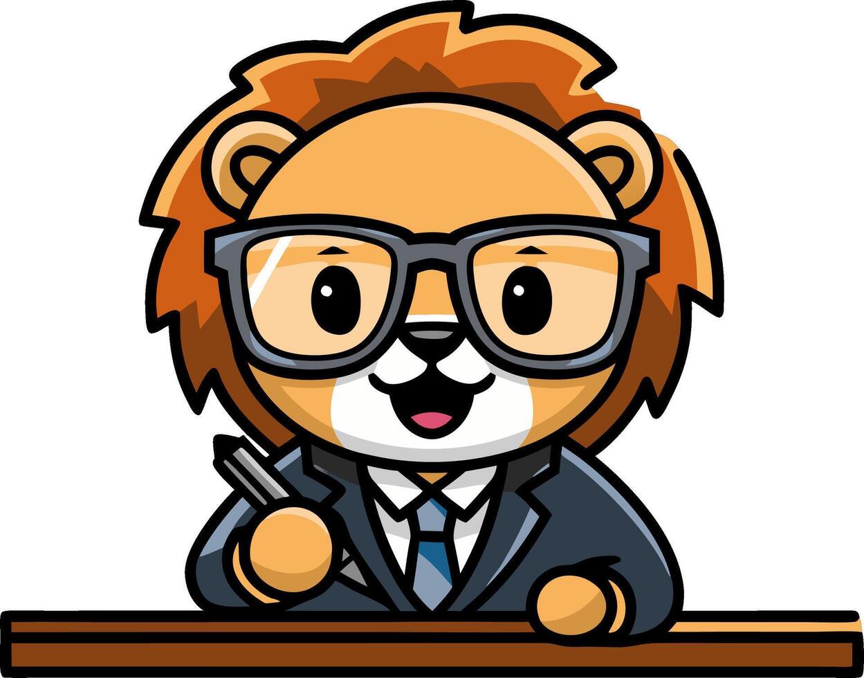 Business Lion Cartoon Professional Character with Glasses in Suit vector