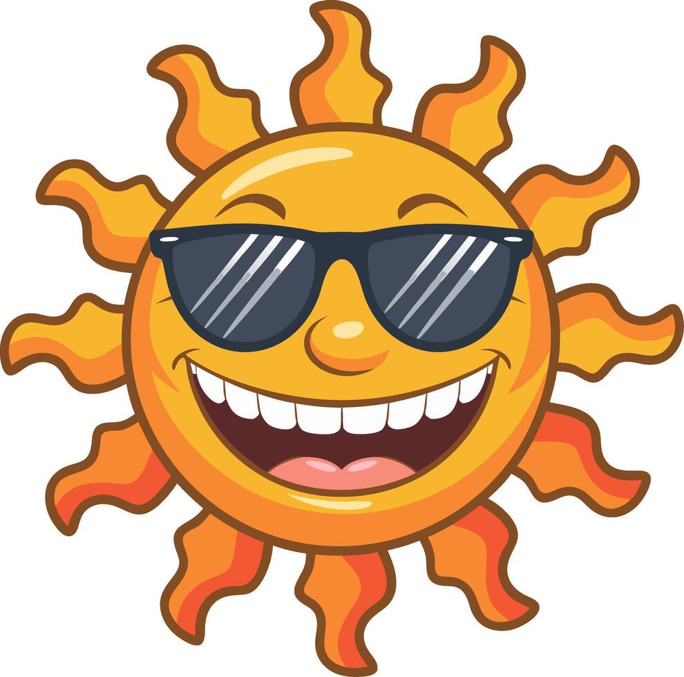 Cartoon Sun Smiling with Sunglasses Summer Fun Illustration vector