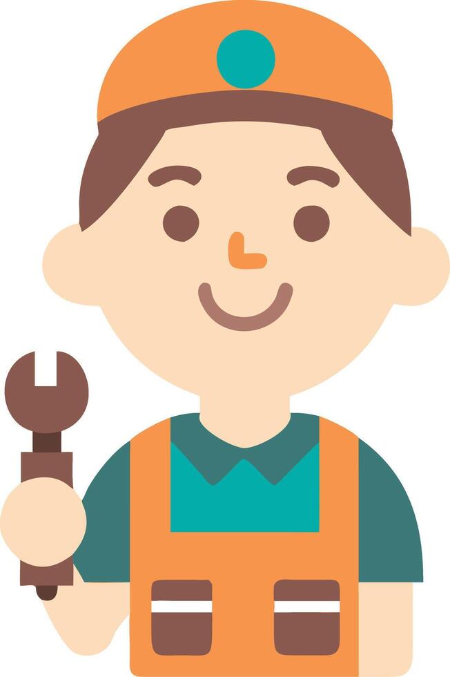 Smiling Cartoon Mechanic with Wrench Illustration vector