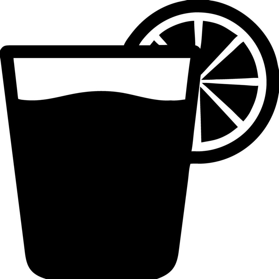 Illustration Black Silhouette Glass of Juice with Lemon Slice Refreshing Drink vector