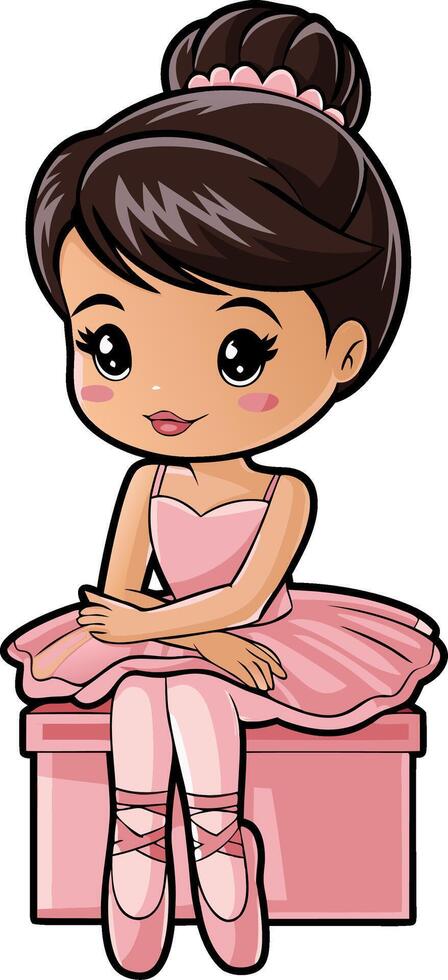 Cute Cartoon Ballerina Girl in Pink Tutu Sitting on Gift Box Illustration vector