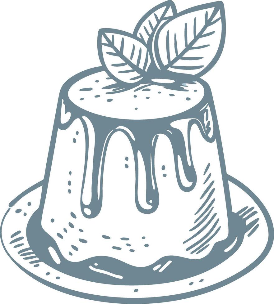 Delicious Dessert Pudding with Mint Leaves Illustration for Culinary Designs vector