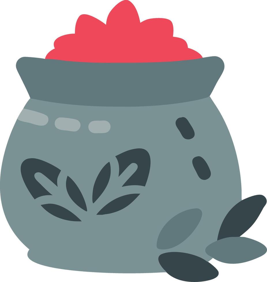 Traditional Ceramic Pot with Decorative Leaf Design and Red Content Illustration vector