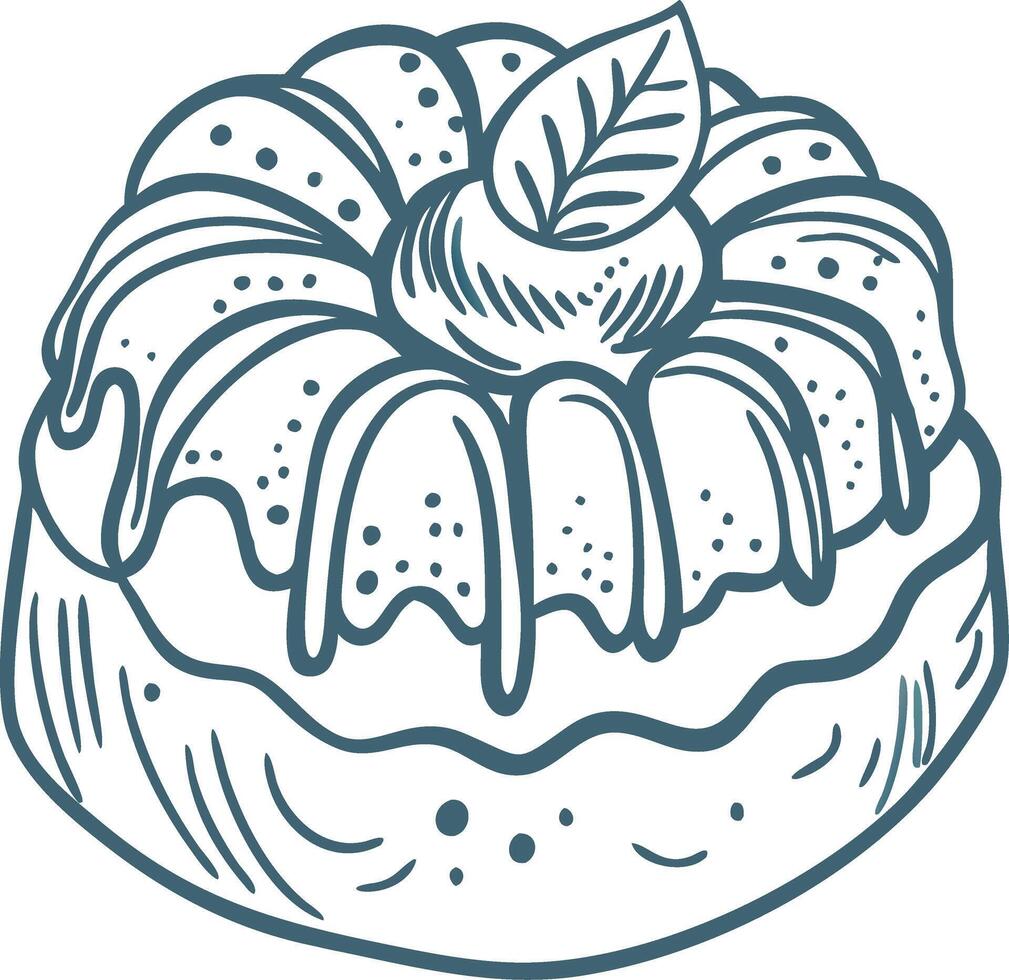Delicious Bundt Cake with Leaf Topping Illustration for Bakery and Dessert Designs vector