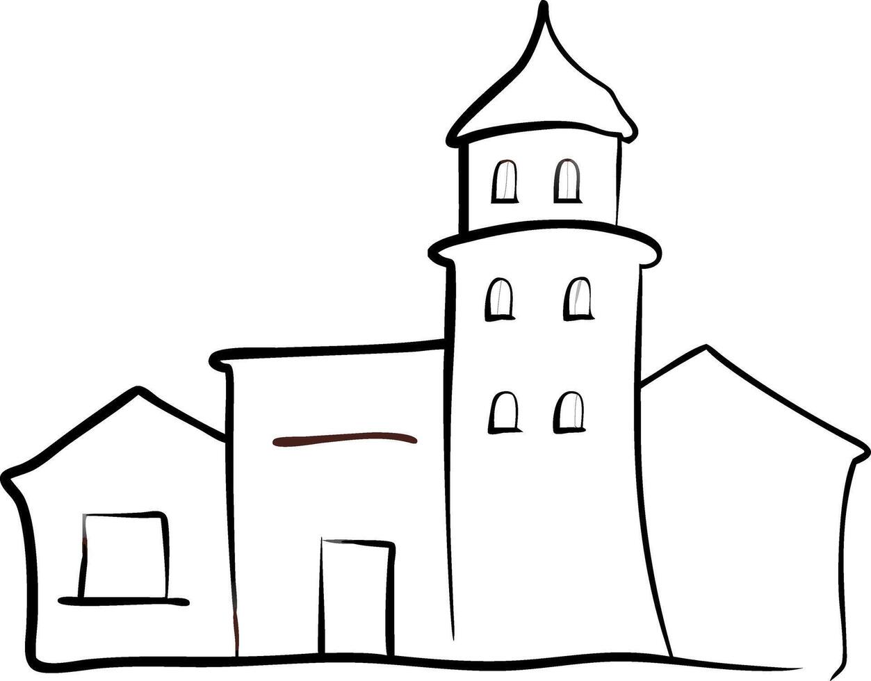 Minimalistic Outline of Medieval Building with Tower and Windows Art vector