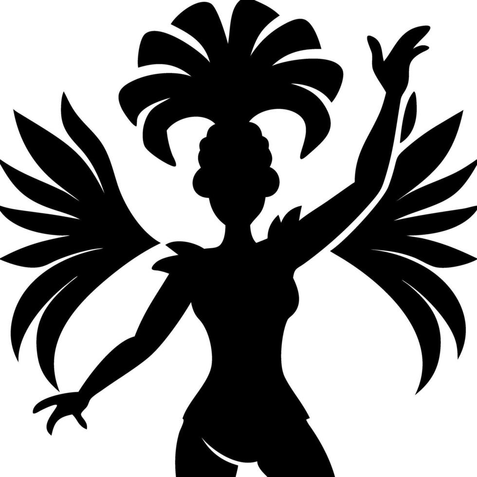 Silhouette of Woman with Angel Wings and Feathered Headdress Art vector