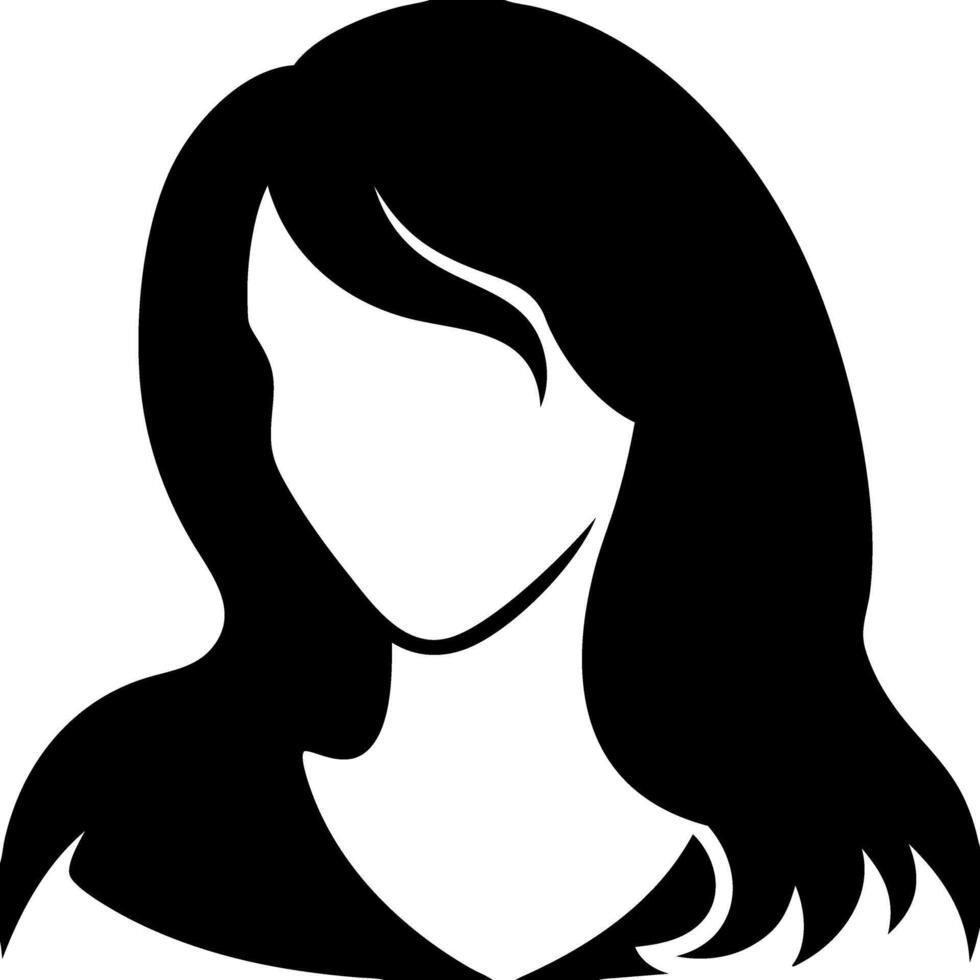 Silhouette Female Head with Long Hair and Neutral Expression vector