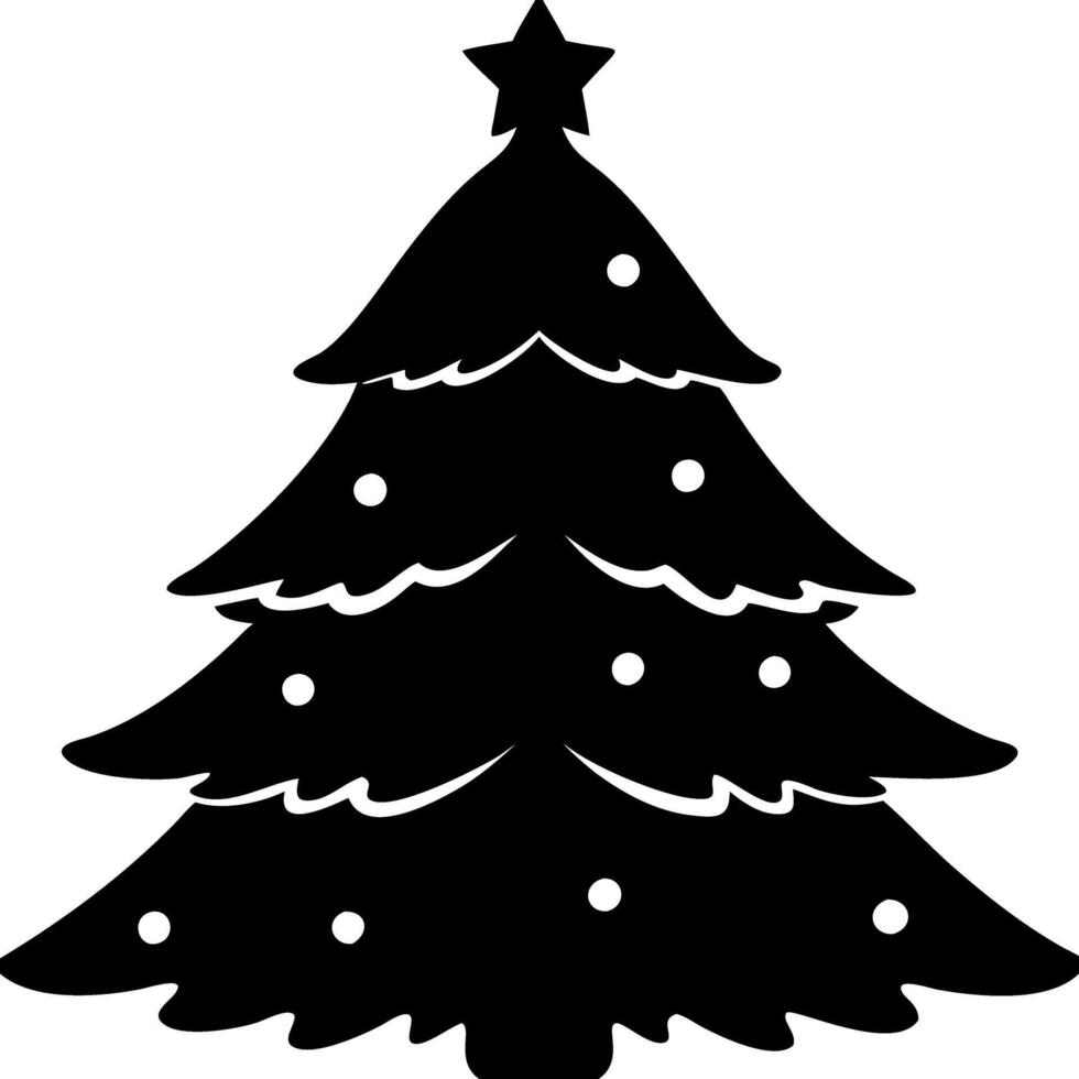 Black Silhouette Christmas Tree with Star and Ornament Design vector