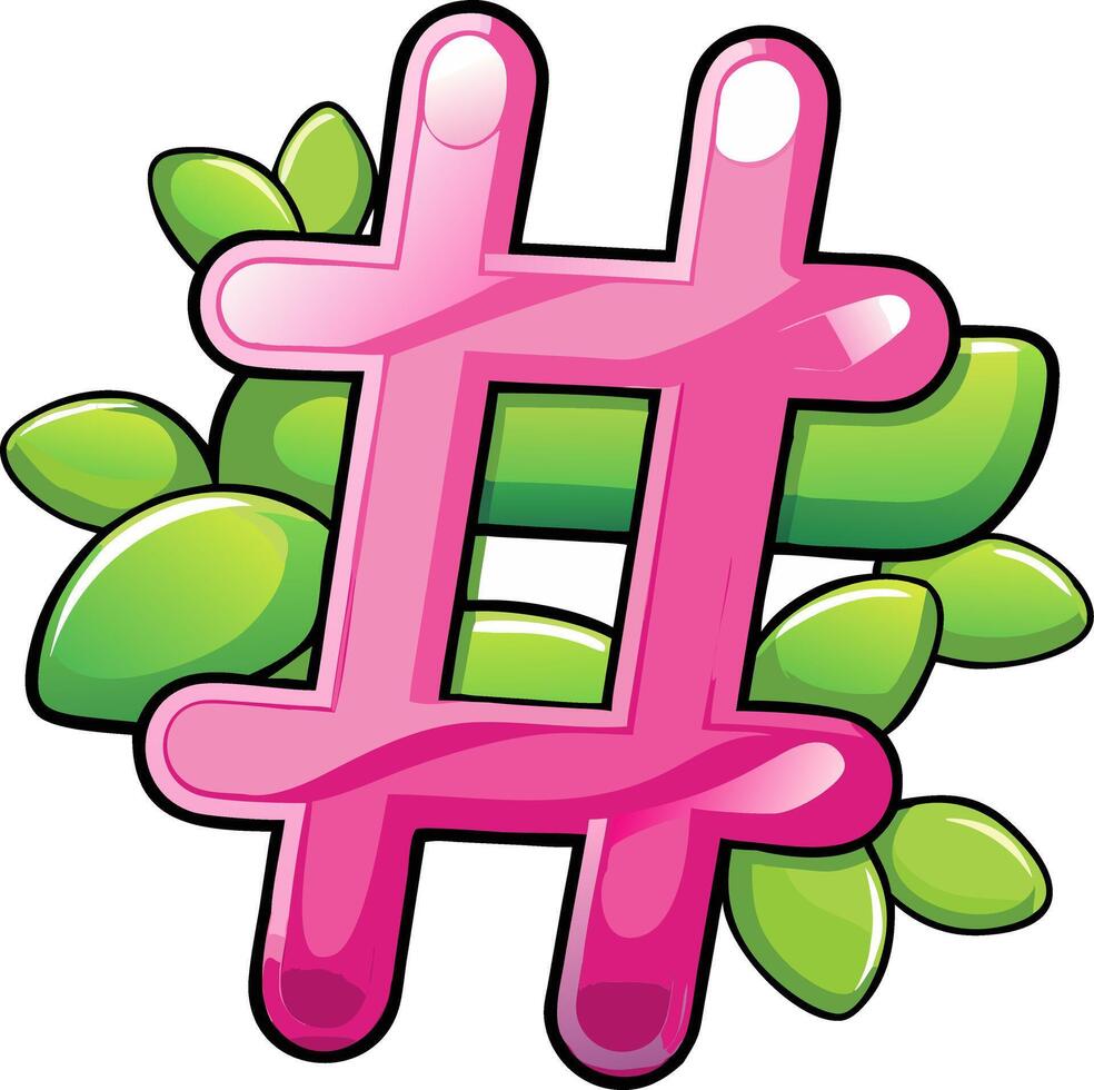 Colorful Pink Hashtag with Green Leaves Illustration vector
