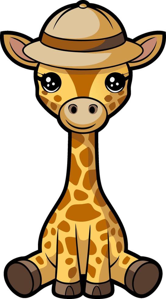 Adorable Cartoon Giraffe Wearing Safari Hat Illustration vector