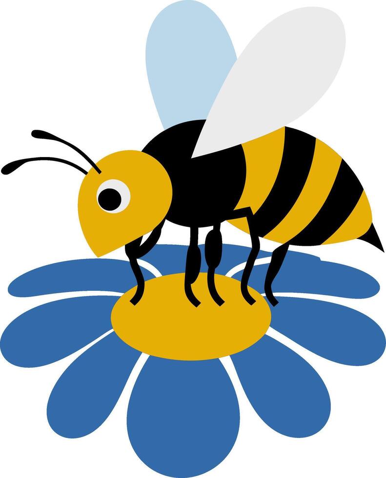 Colorful Bee on Blue Flower Illustration for Nature and Wildlife Themes vector