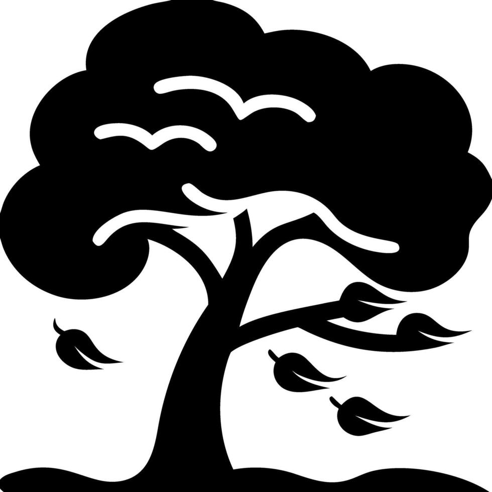 Silhouette Tree with Falling Leaves and Birds Illustration for Nature Design vector