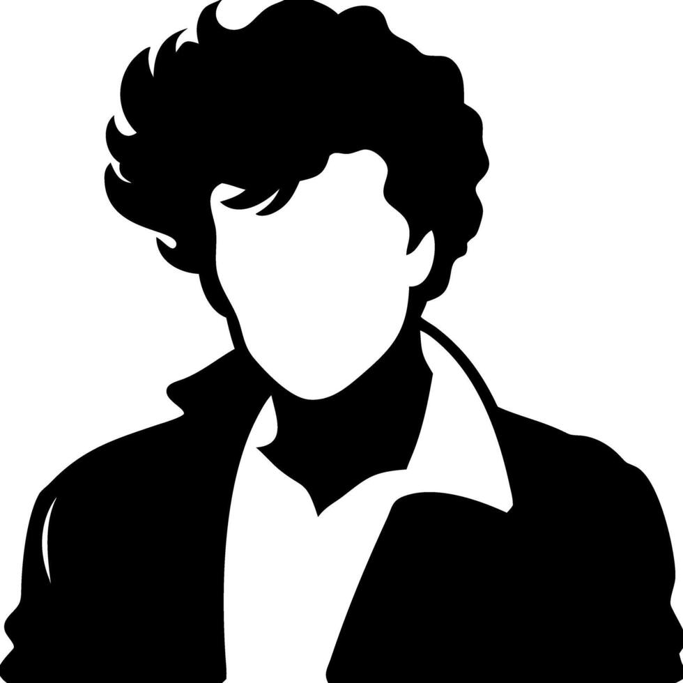 Silhouette of Stylish Curly Hair Individual in Jacket vector