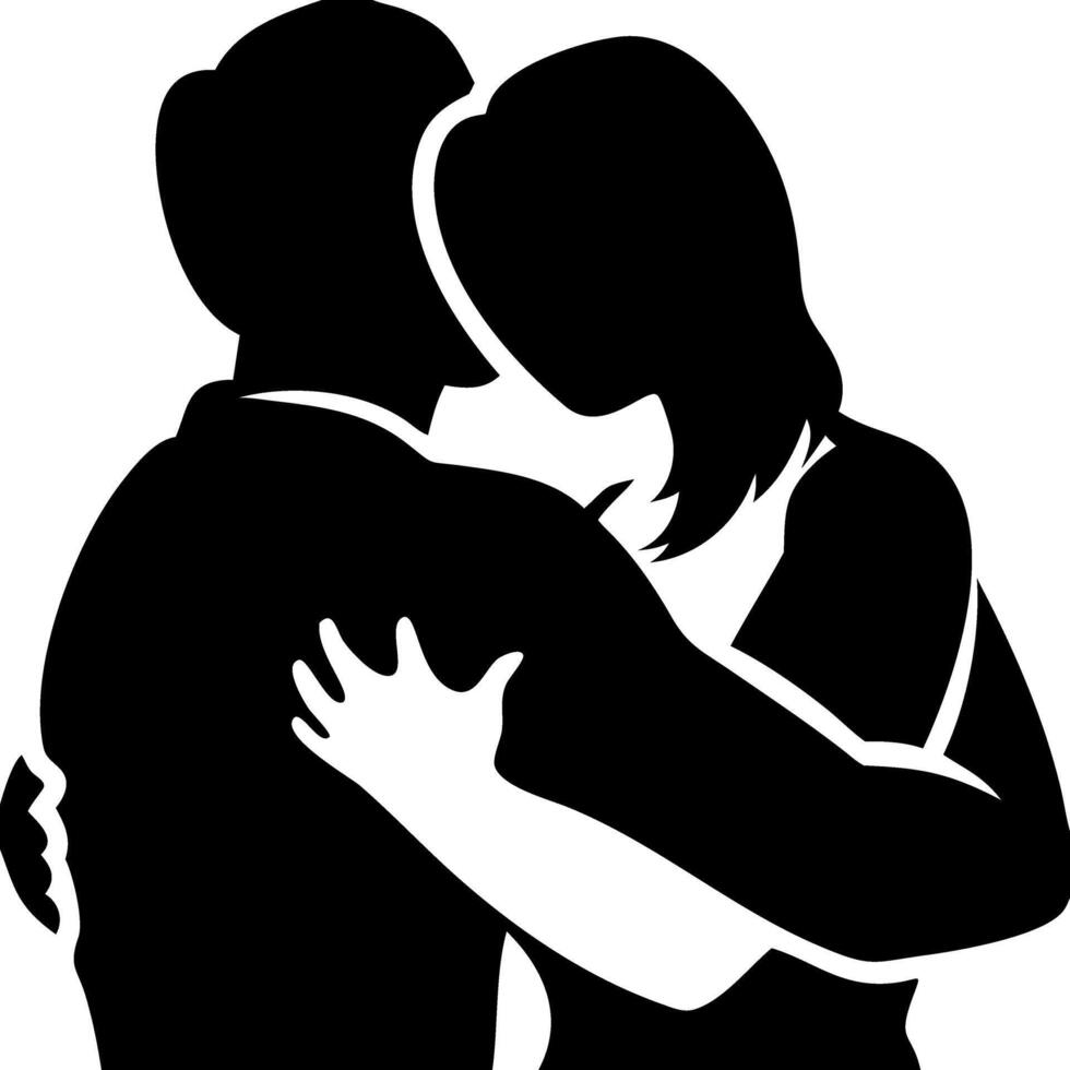 Couple Embracing Silhouette Romance Art Illustration vector