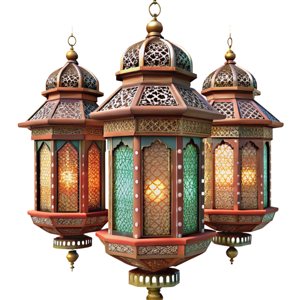 Lantern with Star and Crescent Ornaments in Gold png