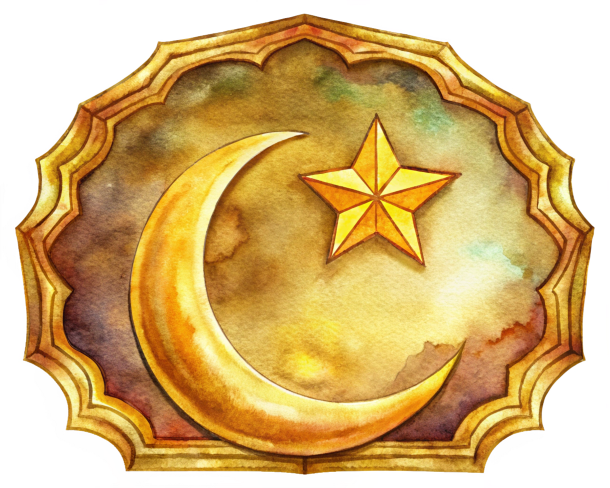 Decorative Islamic Frame with Crescent Moon and Star png