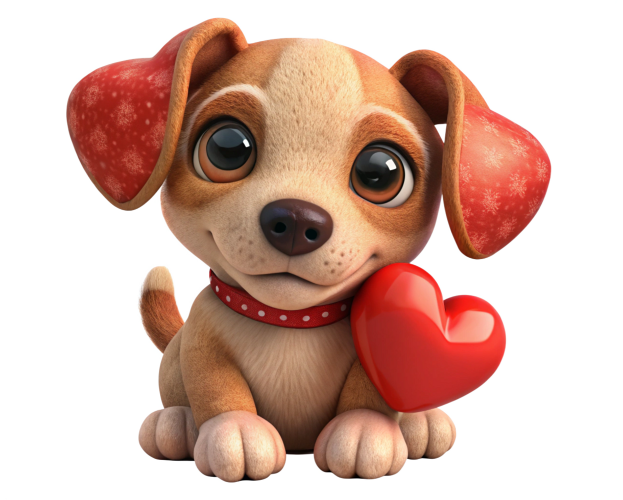 Fluffy Puppy Holding a Heart Ornament png