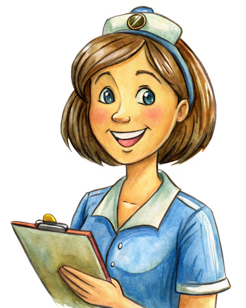 Nurse with Bright Smile Holding Clipboard in Facility png