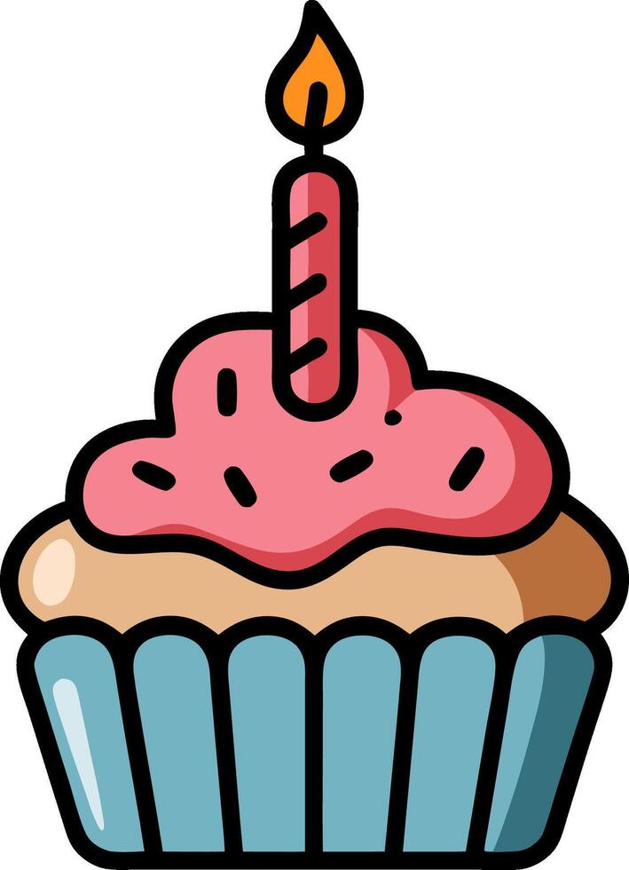 Colorful Birthday Cupcake with Candle and Sprinkles Celebration Design vector