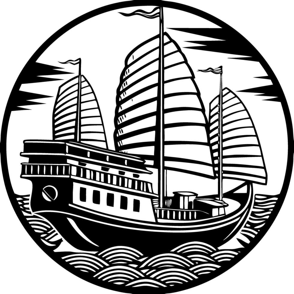 Traditional Chinese Junk Sailing Ship Illustration vector