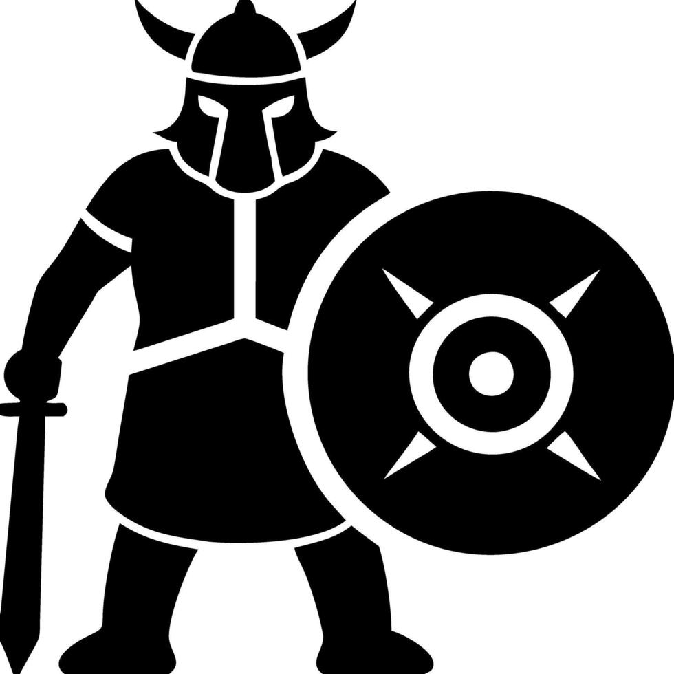 Viking Warrior Silhouette with Helmet Sword and Shield Illustration vector