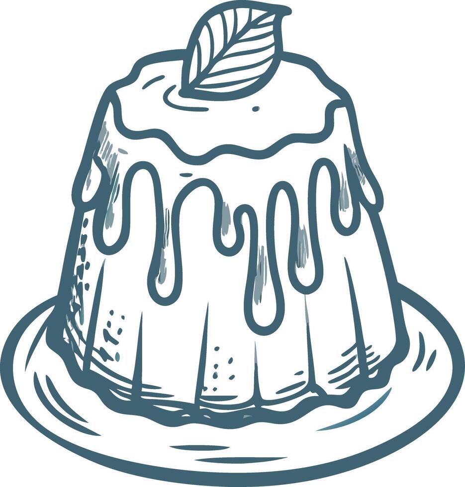 Delicious Dessert Pudding with Leaf Topping Illustration vector