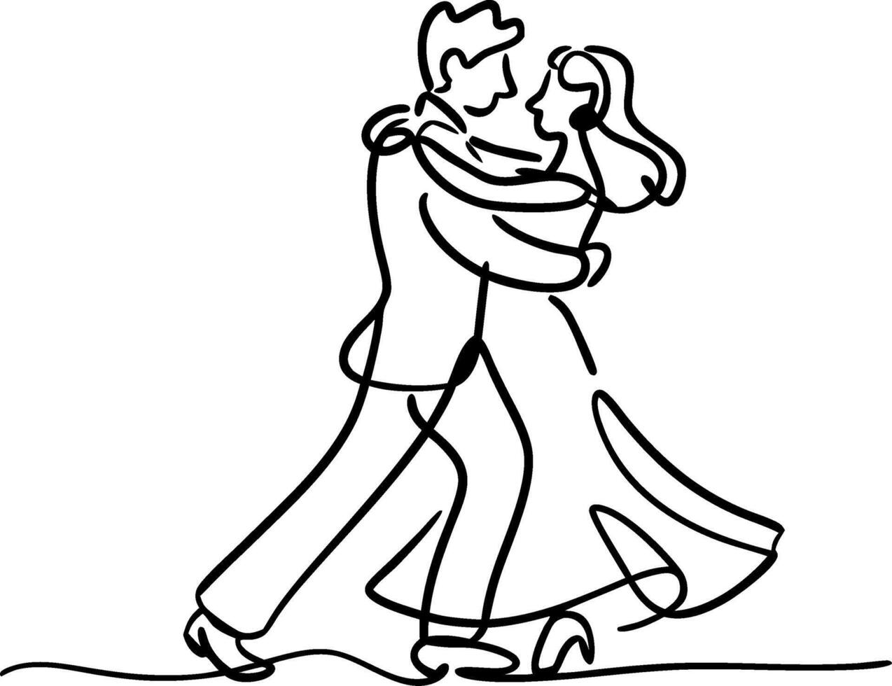 Romantic Couple Dancing Continuous Line Drawing Art vector