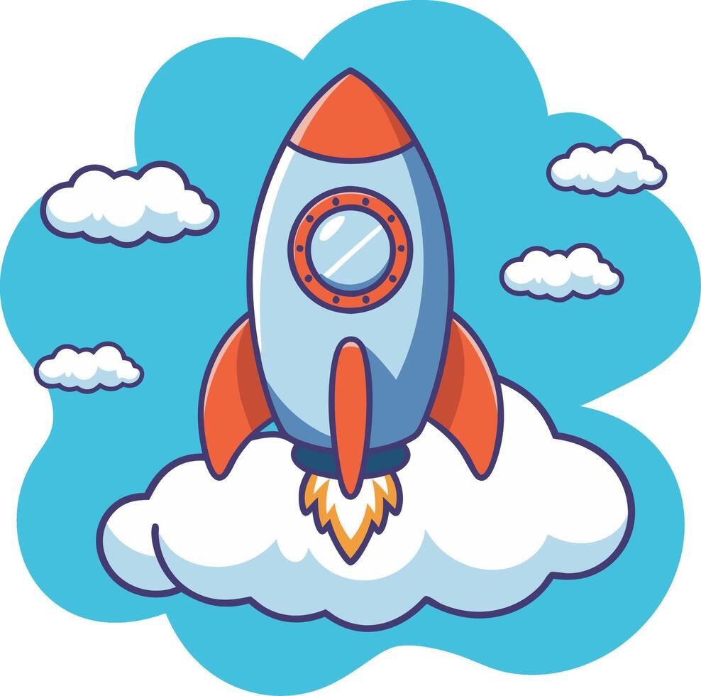 Rocket Launching Cartoon Cloud Space Exploration Adventure vector