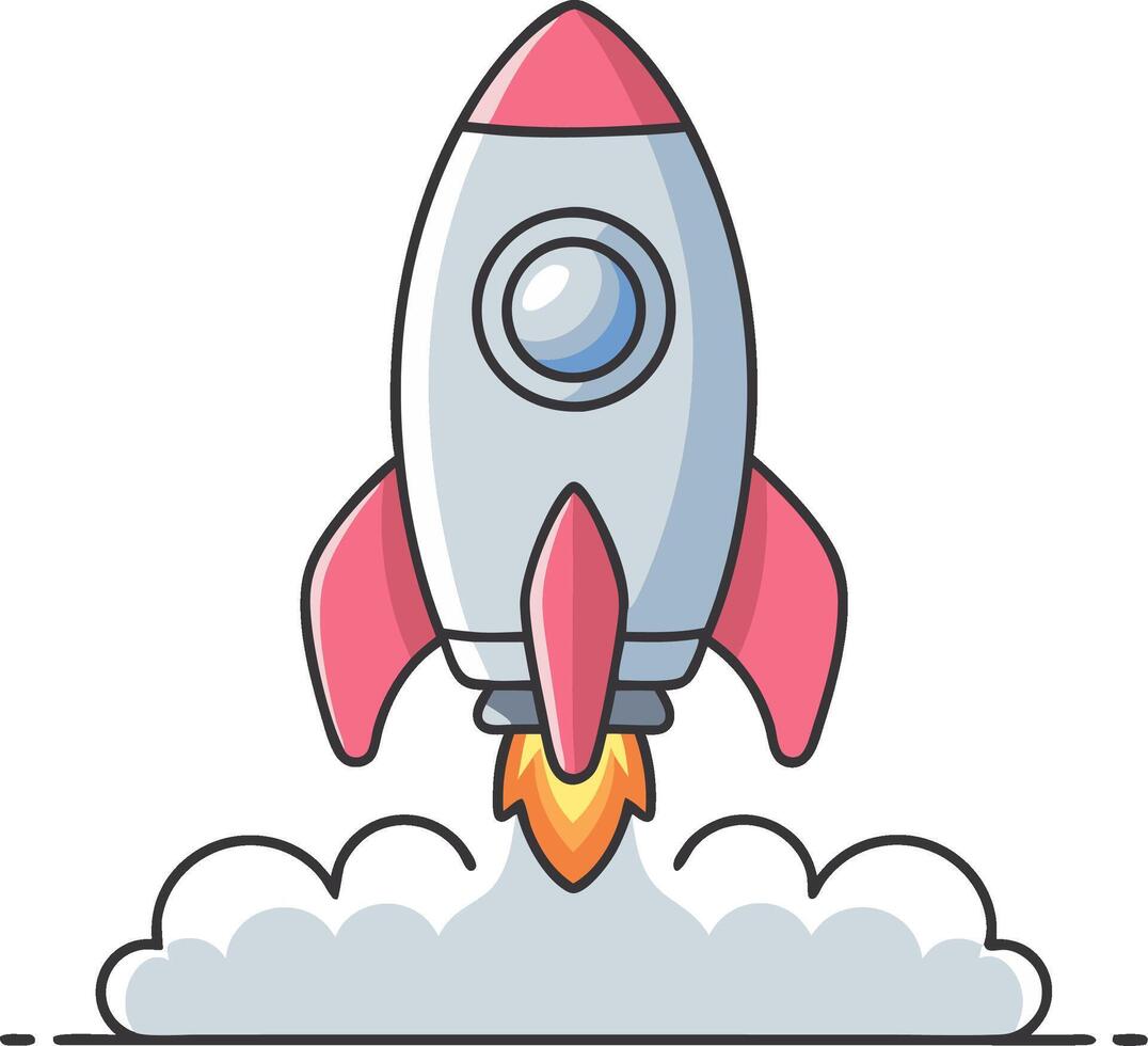 Rocket Launching Cartoon Illustration for Startup Success and Innovation vector