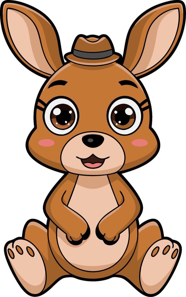 Cute Cartoon Kangaroo Illustration Wearing Hat for Kids and Educational Use vector