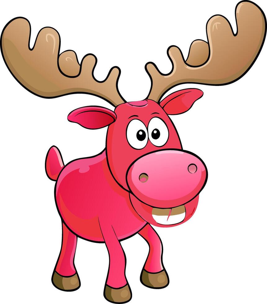 Cute Cartoon Moose with Antlers in Pink for Kids Decor and Design vector