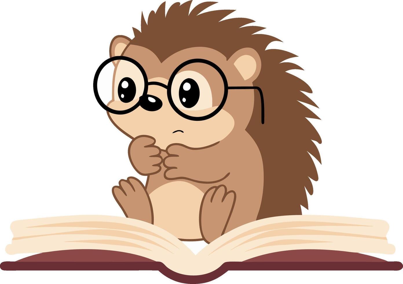 Cute Cartoon Hedgehog Reading Book with Glasses on Purple Background vector