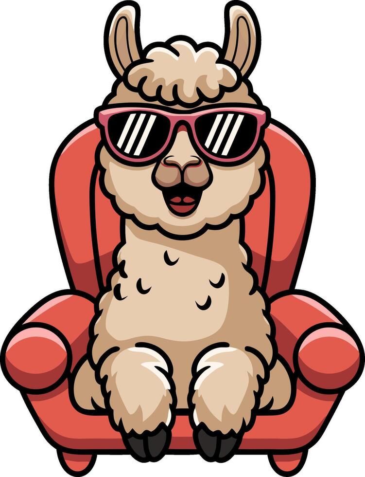 Cool Llama Relaxing on Red Armchair with Stylish Sunglasses Art vector