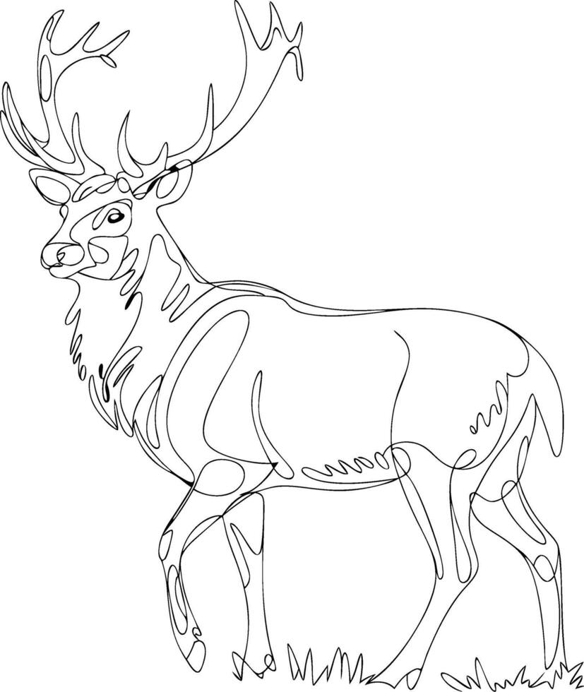 Continuous Line Art Deer Silhouette Majestic Antler Wildlife Illustration vector