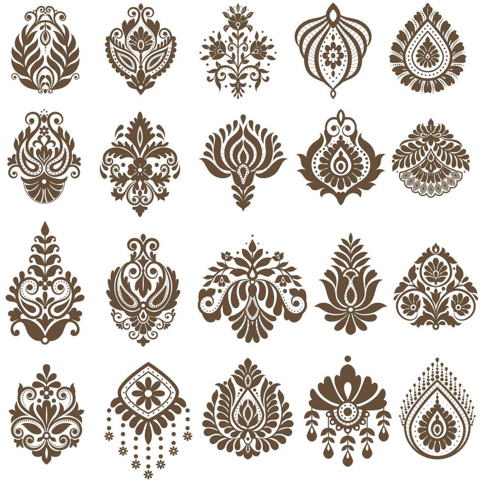 Set abstract Flower Ornaments silhouette Set illustration Design for background, carpet, wallpaper, clothing, wrapping, Batik, fabric, illustration embroidery. vector