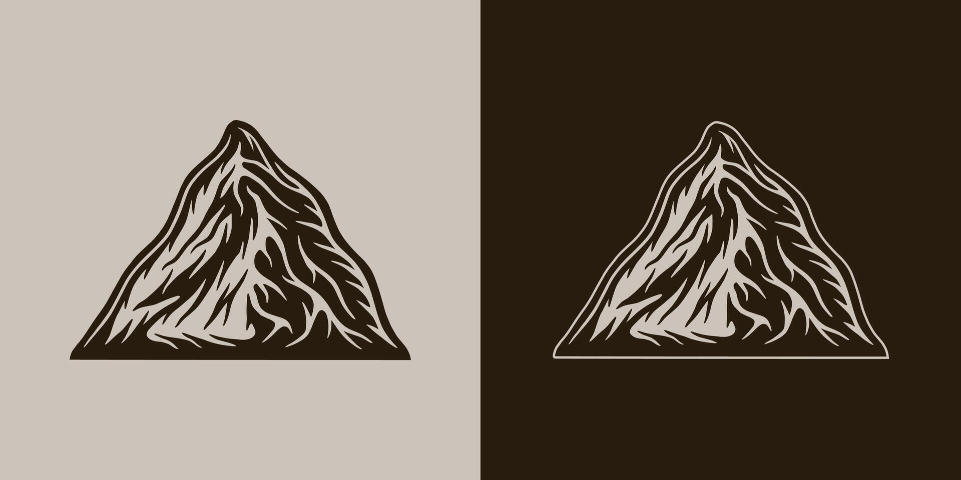 Two mountain peaks, one in black and one in white vector