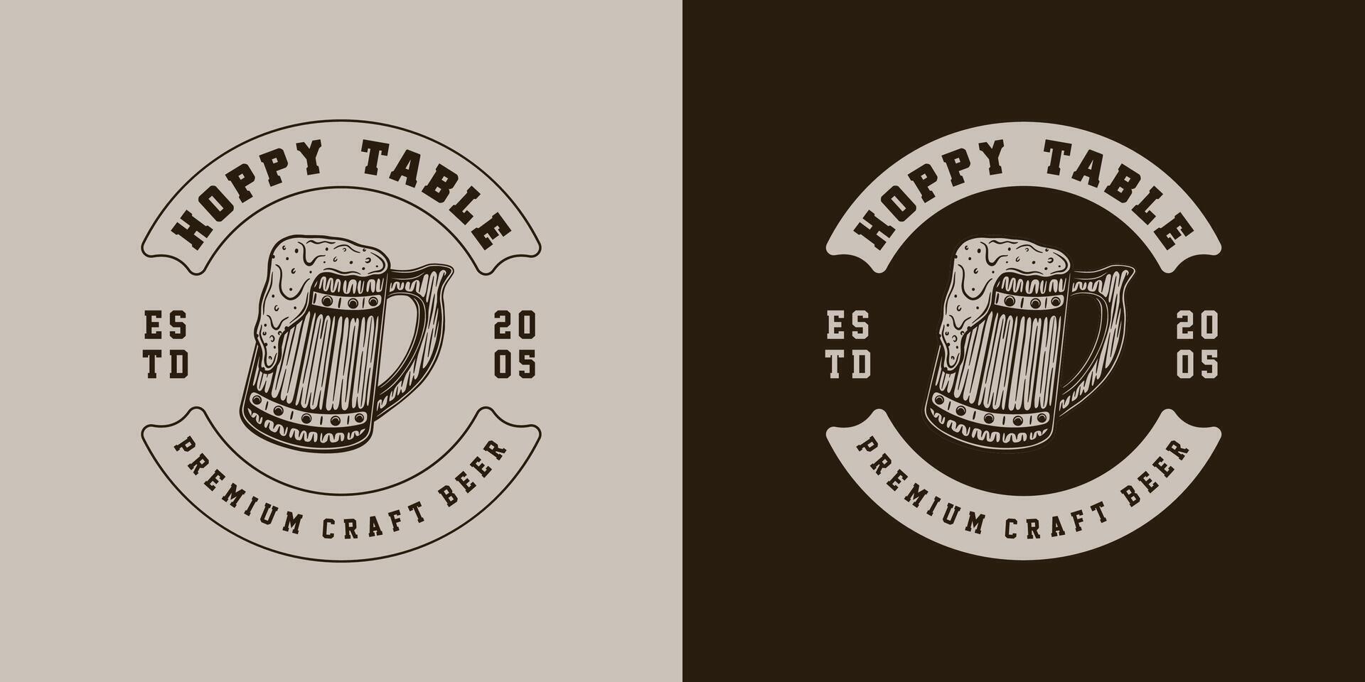 Two logos for happy table, one with a beer mug and the other with a beer mug vector