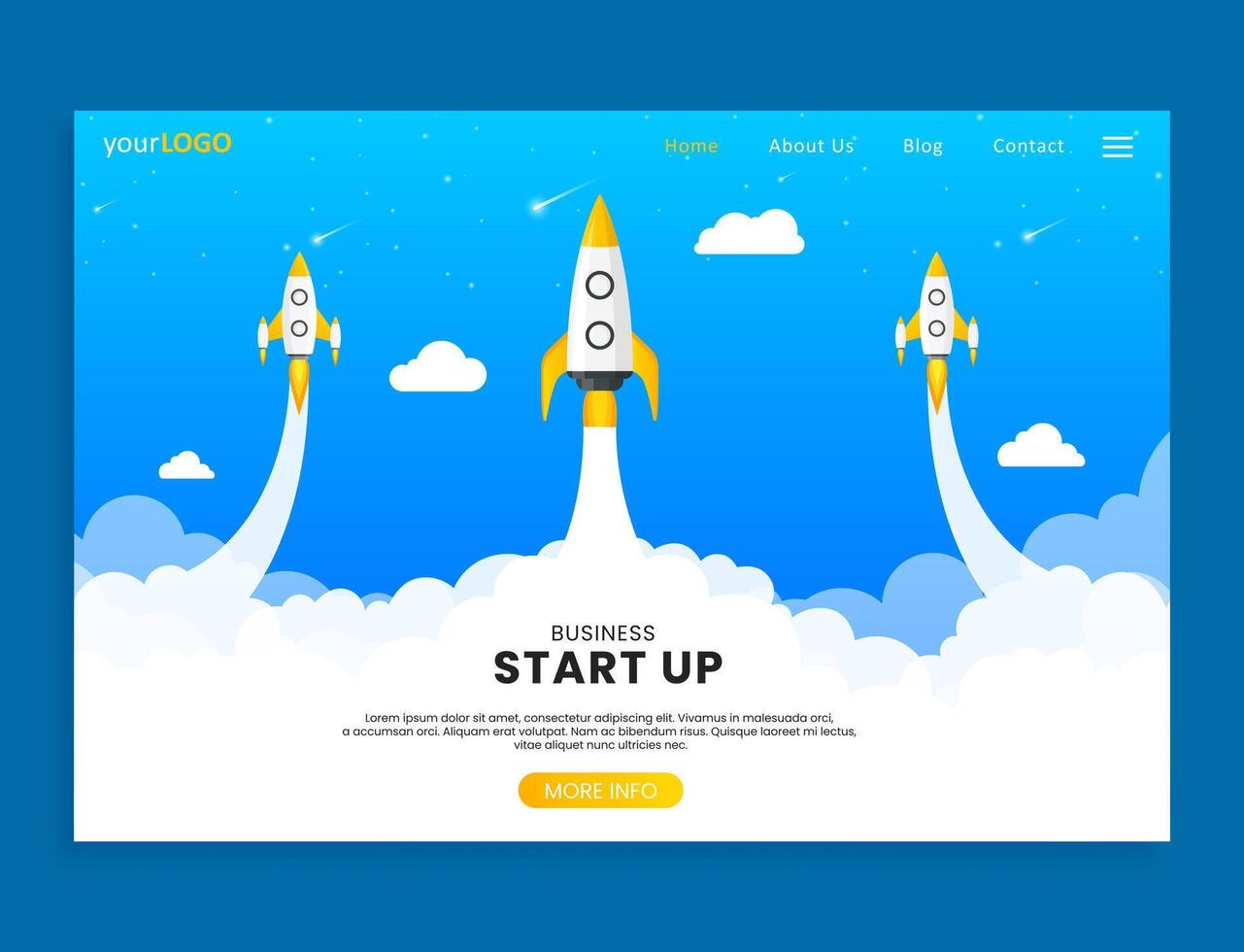 Startup landing page with rocket vector