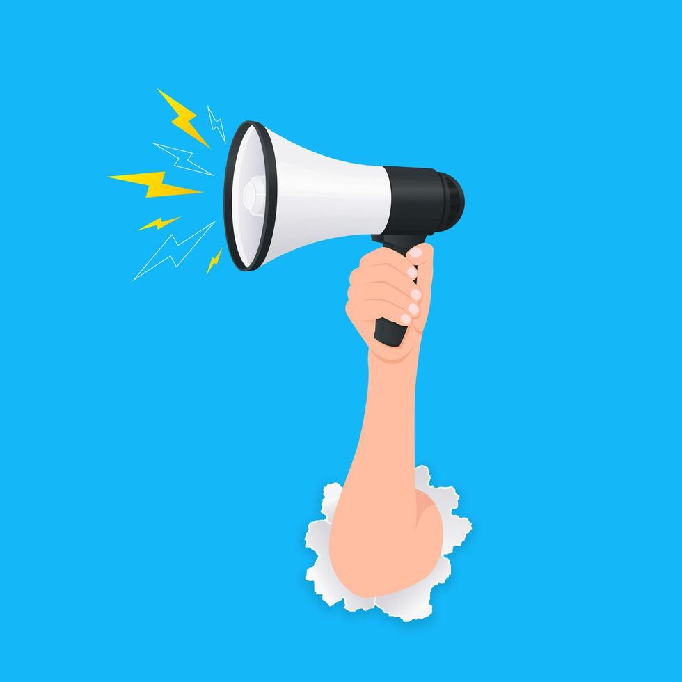 illustration of hand holding megaphone and loudspeaker vector