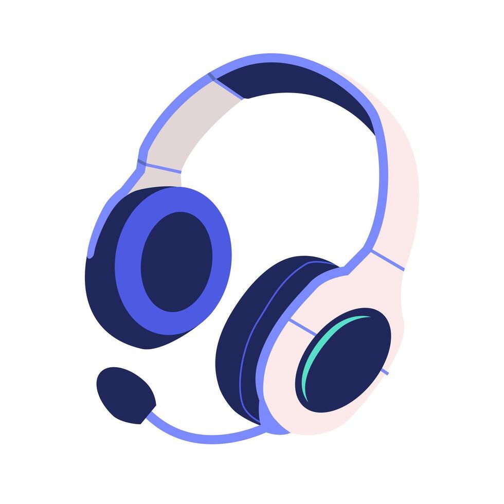 Modern headphones isolated illustration. Hand drawn cartoon headset for listening to music. Entertainment and accessory concept. Fashion patch, badge, emblem. For web and mobile graphic design vector