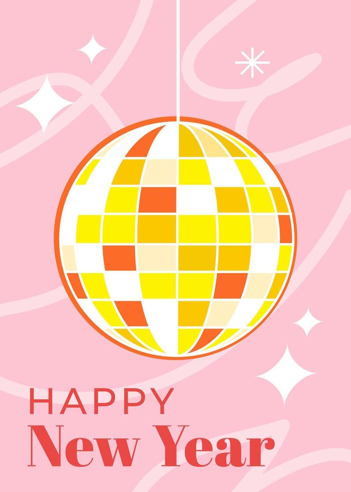 New Year greeting cards with gift boxes, disco , ball, Christmas tree. sparklers. Winter holiday design for greeting card, invitation discount voucher, advertising vector